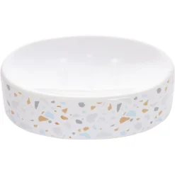 Porte-savon céramique motif terrazzo blanc et bleu 13x8,5xH3cm < Gifi Online