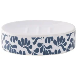 Porte-savon céramique motif végétal blanc et bleu 13x8,5xH3cm < Gifi Best