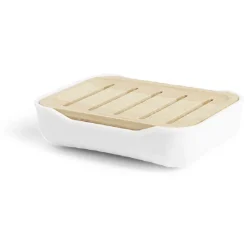 Porte-savon salle de bain bambou et plastique blanc < Gifi New