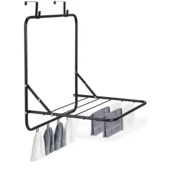 Porte serviette de porte pliable avec 4 crochets métal noir 61x41xH51cm < Gifi Best
