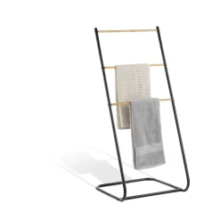 Porte-serviette 3 niveaux bambou et métal noir 40x43xH91cm