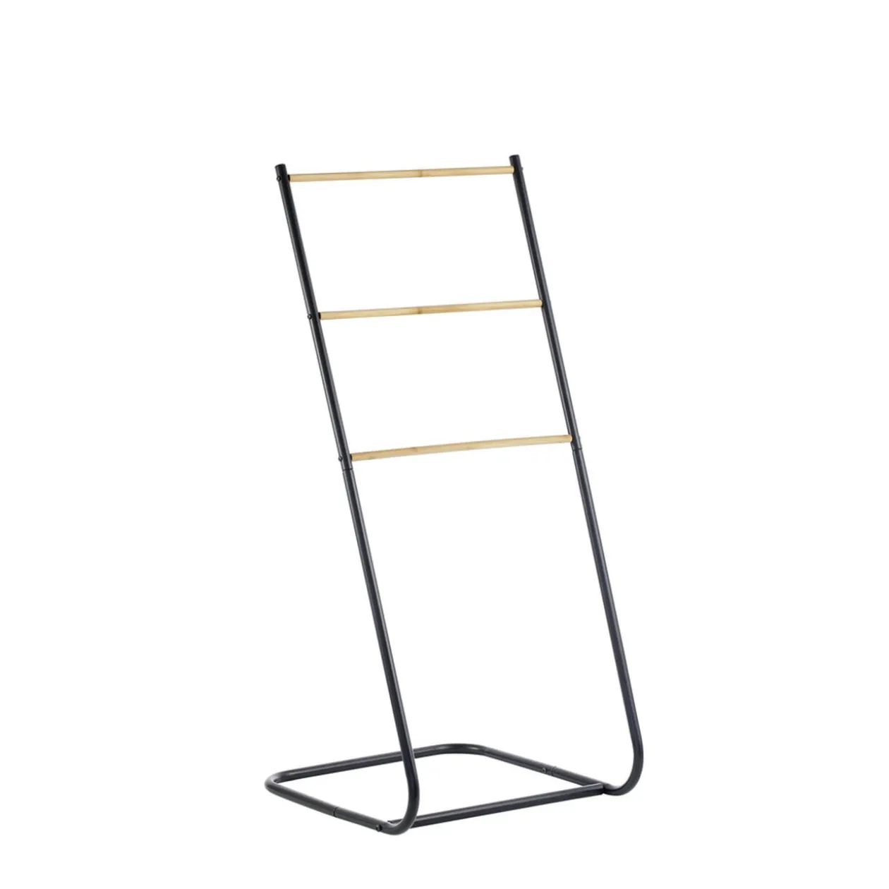 Porte-serviette 3 niveaux bambou et métal noir 40x43xH91cm