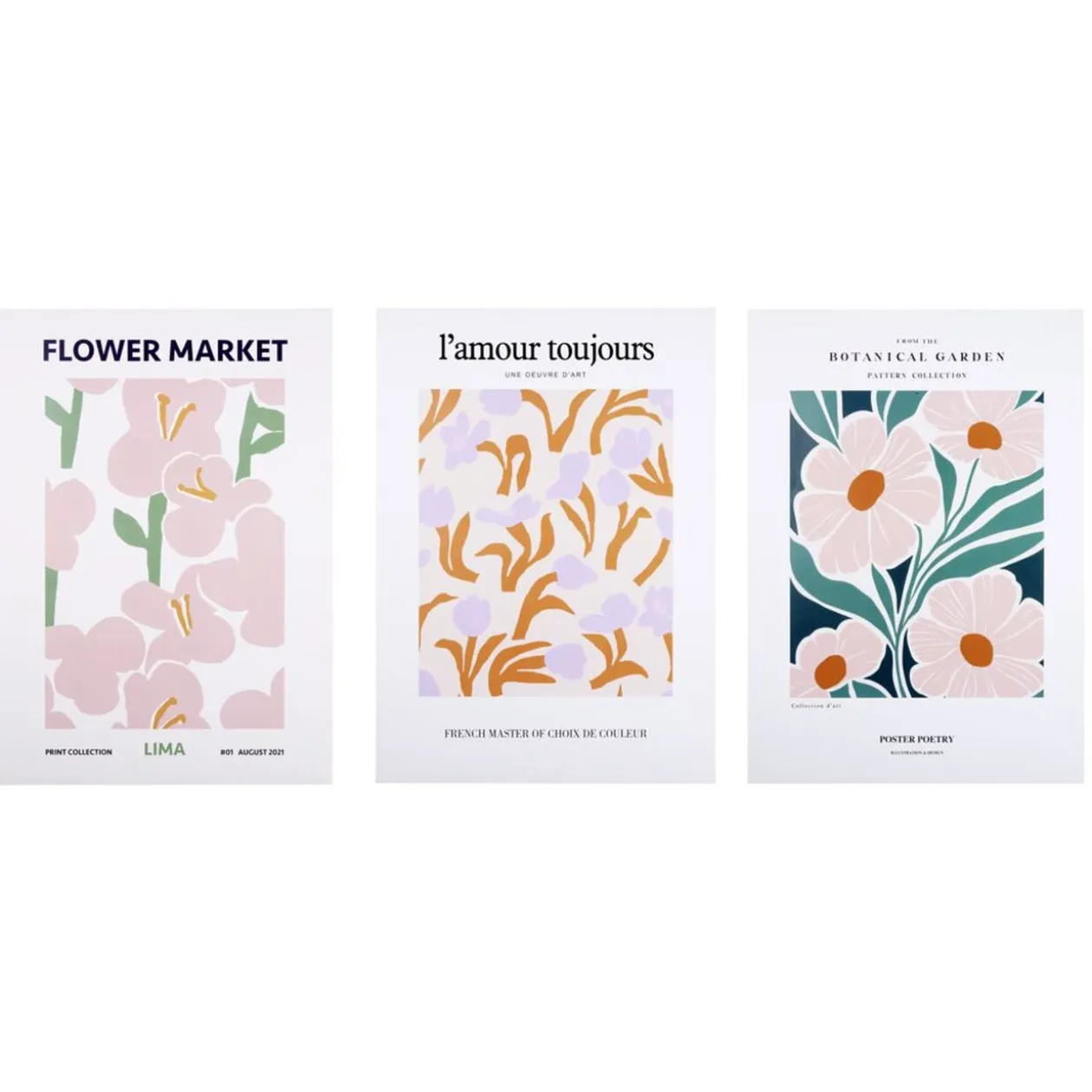 Poster papier x3 thème floral 30x40cm (3 modèles)