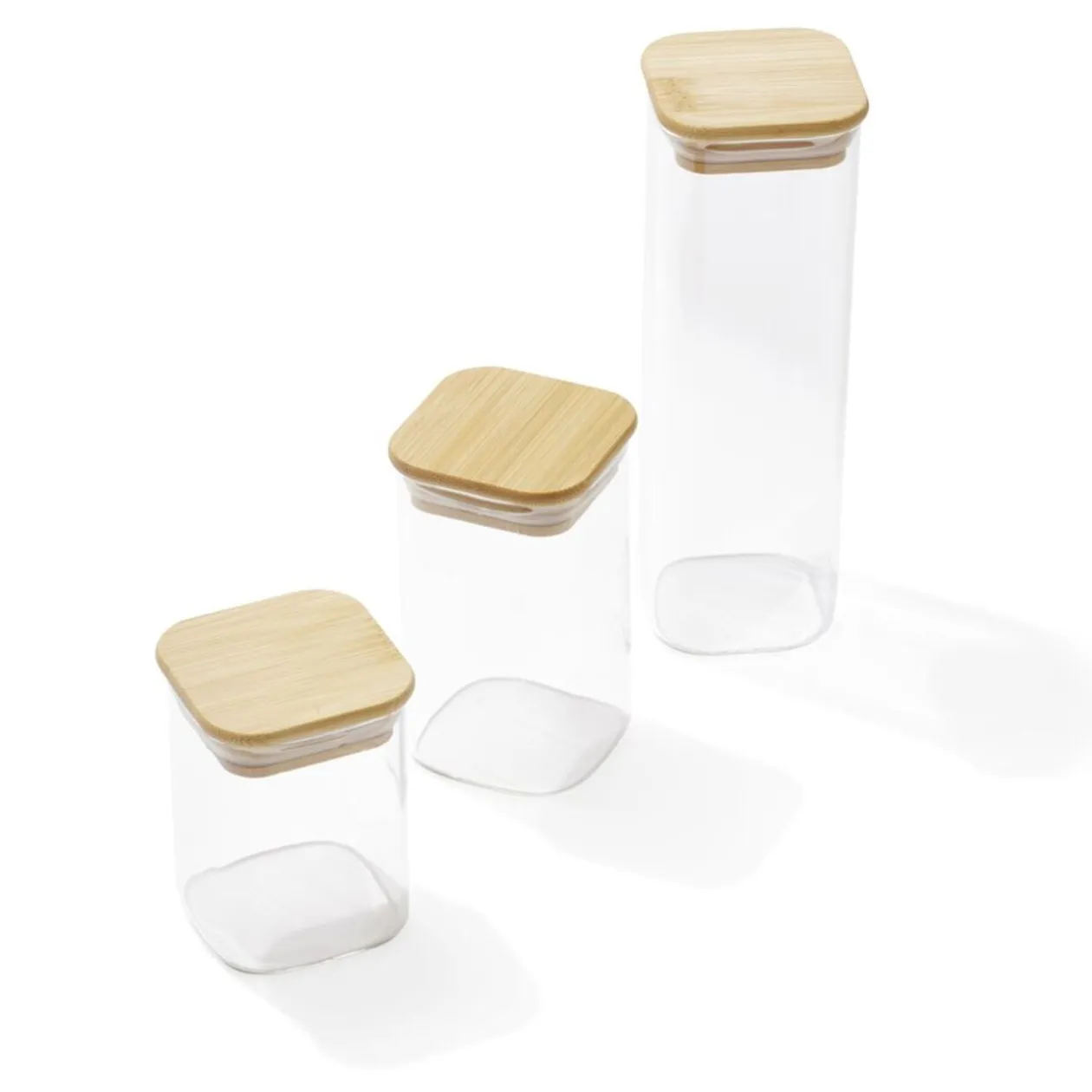 Pot carré en verre 180/220/450ml couvercle bambou