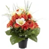 Pot chrysanthème+rose+lys H58 cm orange - Fleur artificielle 36 têtes < Gifi