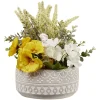 Pot ciment fleur artificielle jaune et blanche Ø18xH25cm