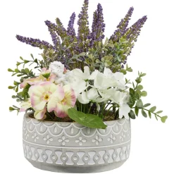 Pot ciment lavande et fleur artificielle blanche Ø18xH33cm