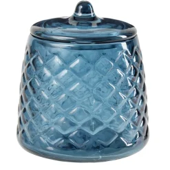 Pot à coton en verre transparent bleu