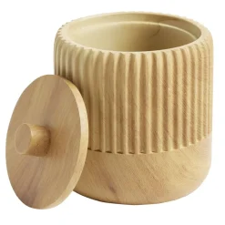 Pot à coton rond plastique imitation bois avec couvercle Ø9xH10cm < Gifi Outlet