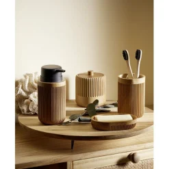 Pot à coton rond plastique imitation bois avec couvercle Ø9xH10cm < Gifi Outlet