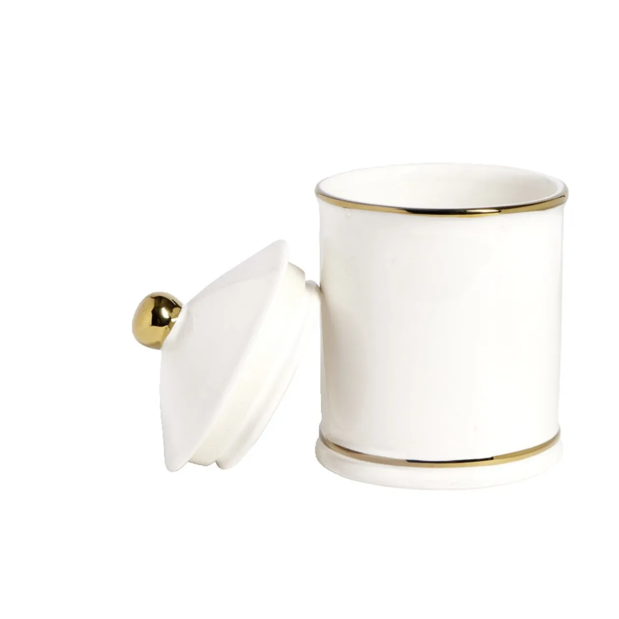 Pot céramique avec couvercle en blanc et bord doré Ø11,5xH17,5cm