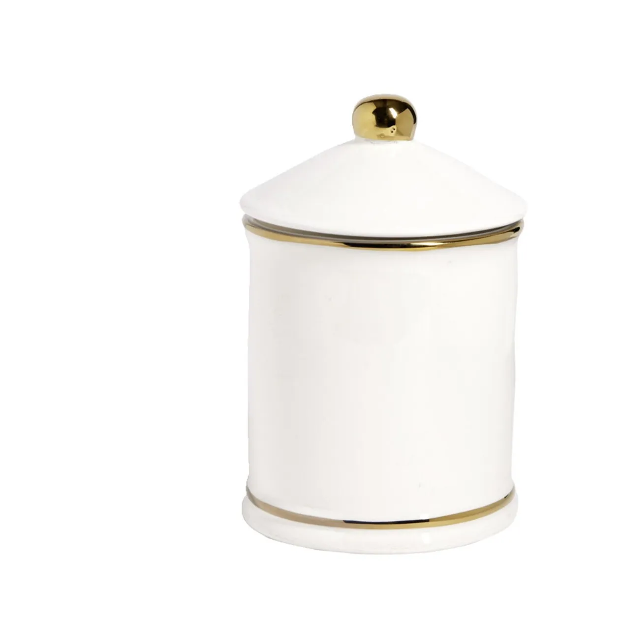 Pot céramique avec couvercle en blanc et bord doré Ø11,5xH17,5cm