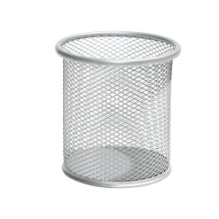 Pot à crayon métal mesh gris Ø9,5xH9cm