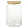 Pot de conservation en plastique et couvercle bois Ø10xH15cm