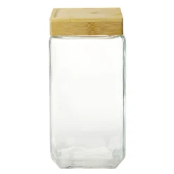 Pot de conservation hermétique carré en verre avec couvercle bambou 2,2L