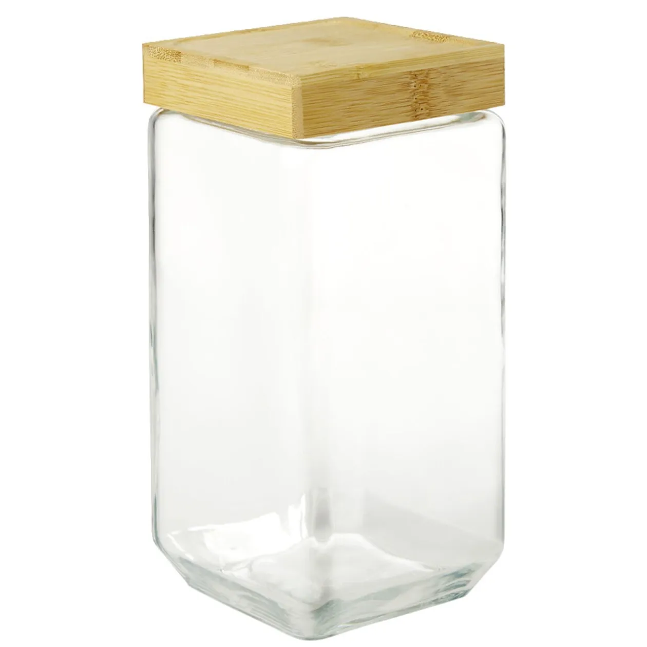 Pot de conservation hermétique carré en verre avec couvercle bambou 2,2L