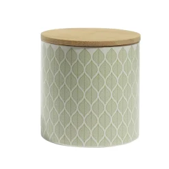 Pot de conservation 550ml grès motifs arrondis couvercle bambou Ø10xH10cm < Gifi New