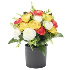 Pot de fleurs artificielles renoncules orange et jaune Ø28xH28cm