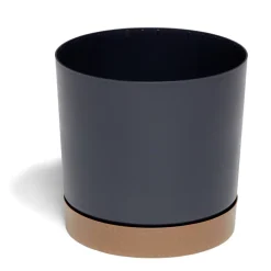Pot de jardin Tubo plastique gris avec soucoupe marron Ø39cm < Gifi Hot