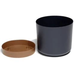 Pot de jardin Tubo plastique gris avec soucoupe marron Ø39cm < Gifi Hot