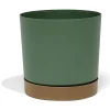 Pot de jardin Tubo plastique vert avec soucoupe marron Ø29,2cm