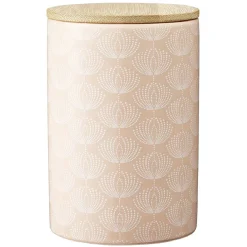 Pot en céramique à motif rose avec couvercle en bois H14 cm < Gifi New