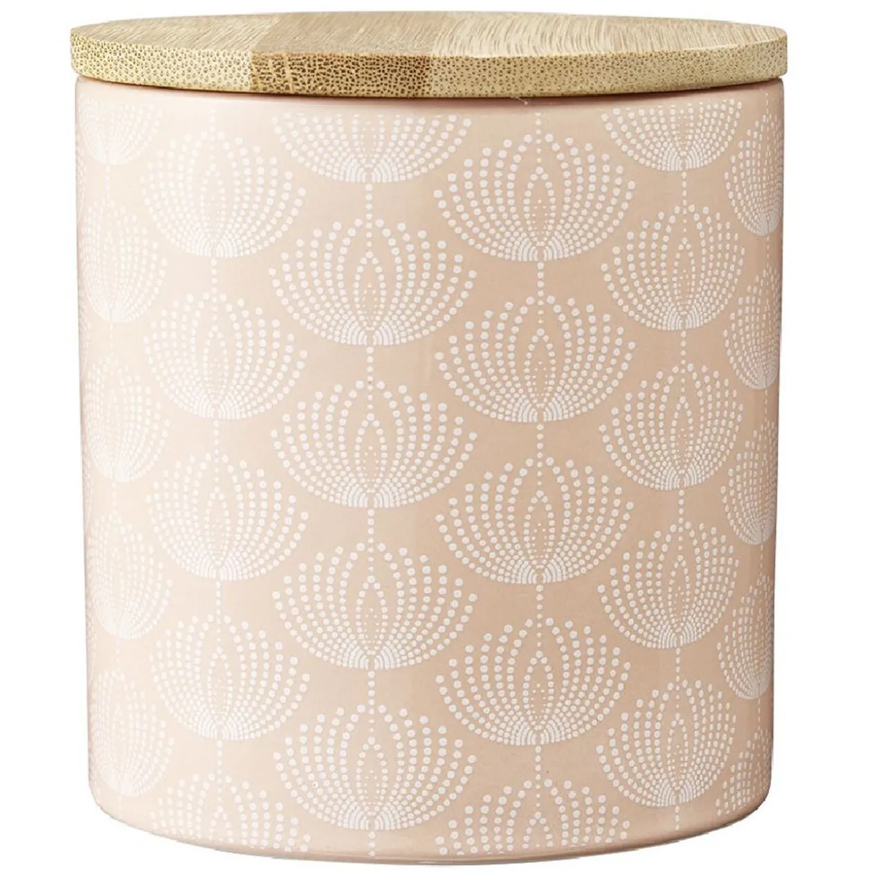 Pot en céramique à motif rose avec couvercle en bois H10,5 cm