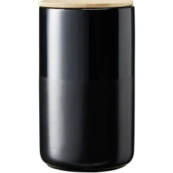 Pot en céramique noir avec couvercle en bois H16,5 cm