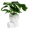 Pot en céramique visage blanc avec plante verte artificielle 14x9xH25cm < Gifi Sale