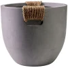 Pot fibre d'argile rond gris poignée en corde Ø38xH32cm