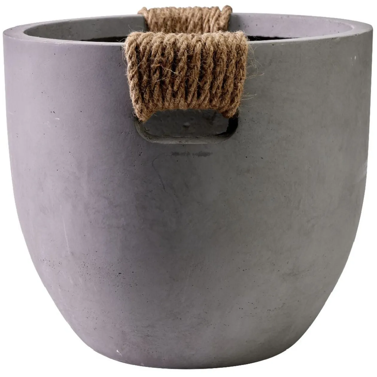 Pot fibre d'argile rond gris poignée en corde Ø38xH32cm