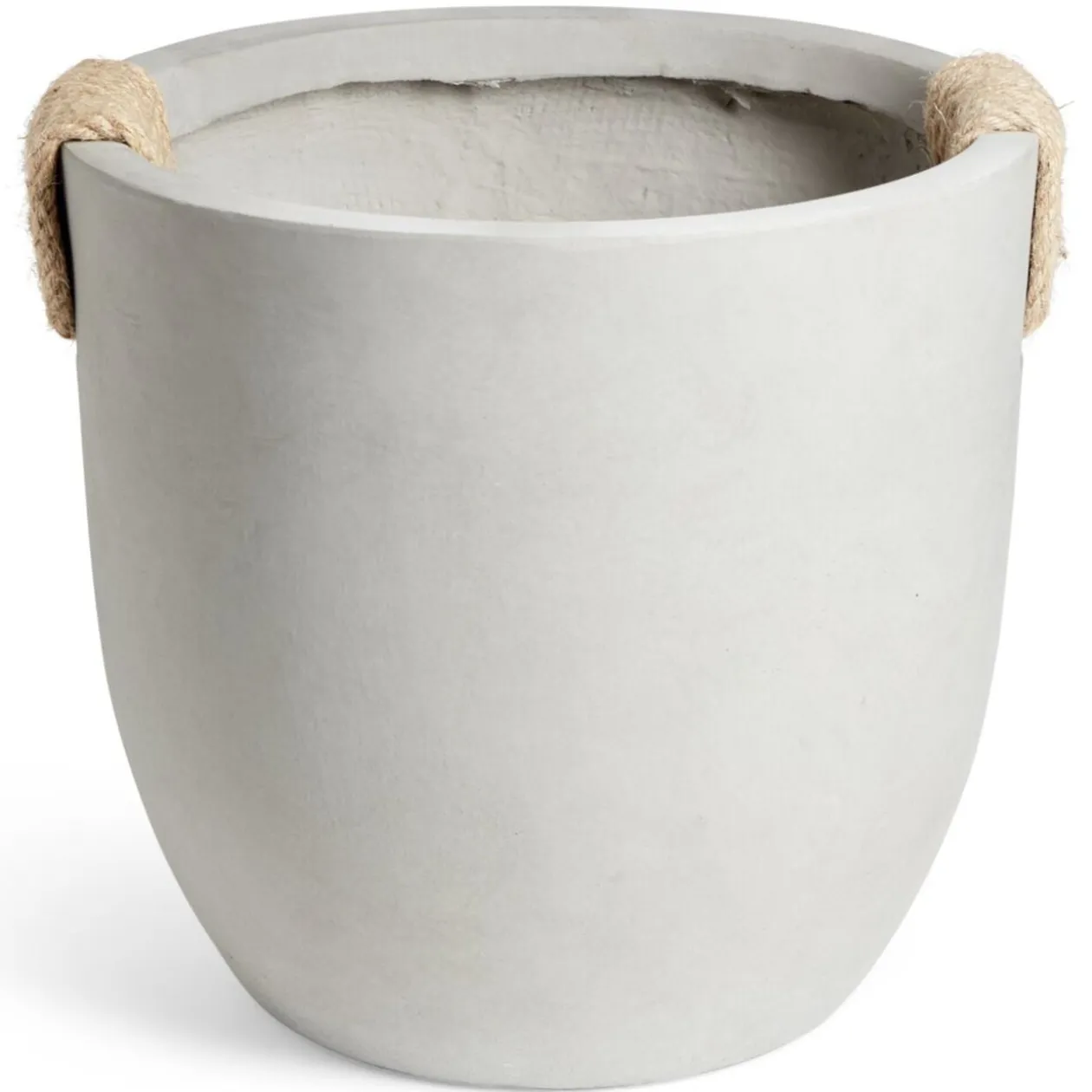 Pot fibre d'argile rond gris poignée en corde Ø38xH32cm