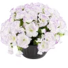 Pot fleur artificielle oeillet blanc et parme 14 tiges H30cm