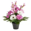 Pot fleurs artificielles rose/gerbera/lisiant rose et violet 18 tiges H42cm < Gifi Hot