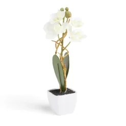 Pot orchidée artificielle blanche H16cm
