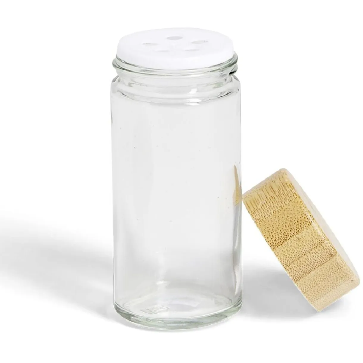 Pot à épice en verre et couvercle bambou Ø4,7xH9,8cm < Gifi Discount