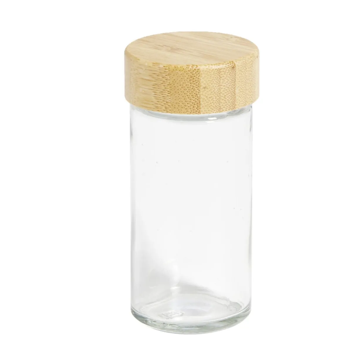 Pot à épice en verre et couvercle bambou Ø4,7xH9,8cm < Gifi Discount