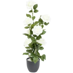 Pot rosier artificiel 7 têtes Ø25xH65cm blanc