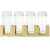 Pots à épices en verre x4 avec support en bambou 20x4,5xH11cm