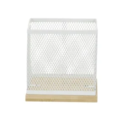 Pot à stylo bureau bambou et métal grillagé blanc 10x10x10cm < Gifi Hot
