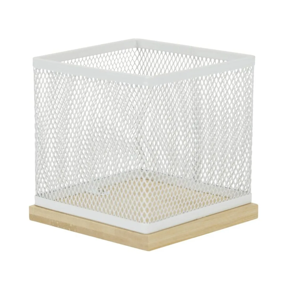 Pot à stylo bureau bambou et métal grillagé blanc 10x10x10cm < Gifi Hot