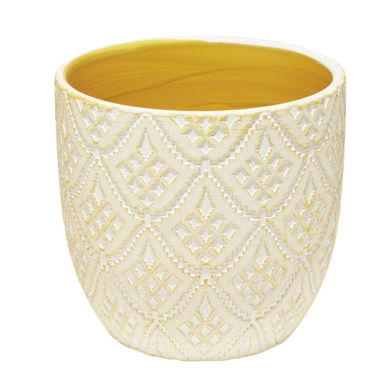 Pot terre cuite arabesque motifs losanges beige Ø13,5xH13,5cm