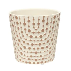 Pot terre cuite beige motifs courbes avec points marron Ø13,5xH13,5cm < Gifi Best