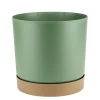 Pot tubo plastique vert et base marron Ø13xH13cm