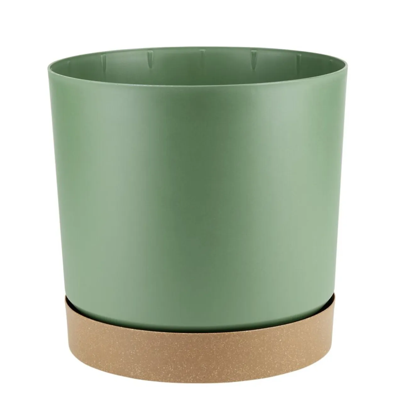 Pot tubo plastique vert et base marron Ø13xH13cm