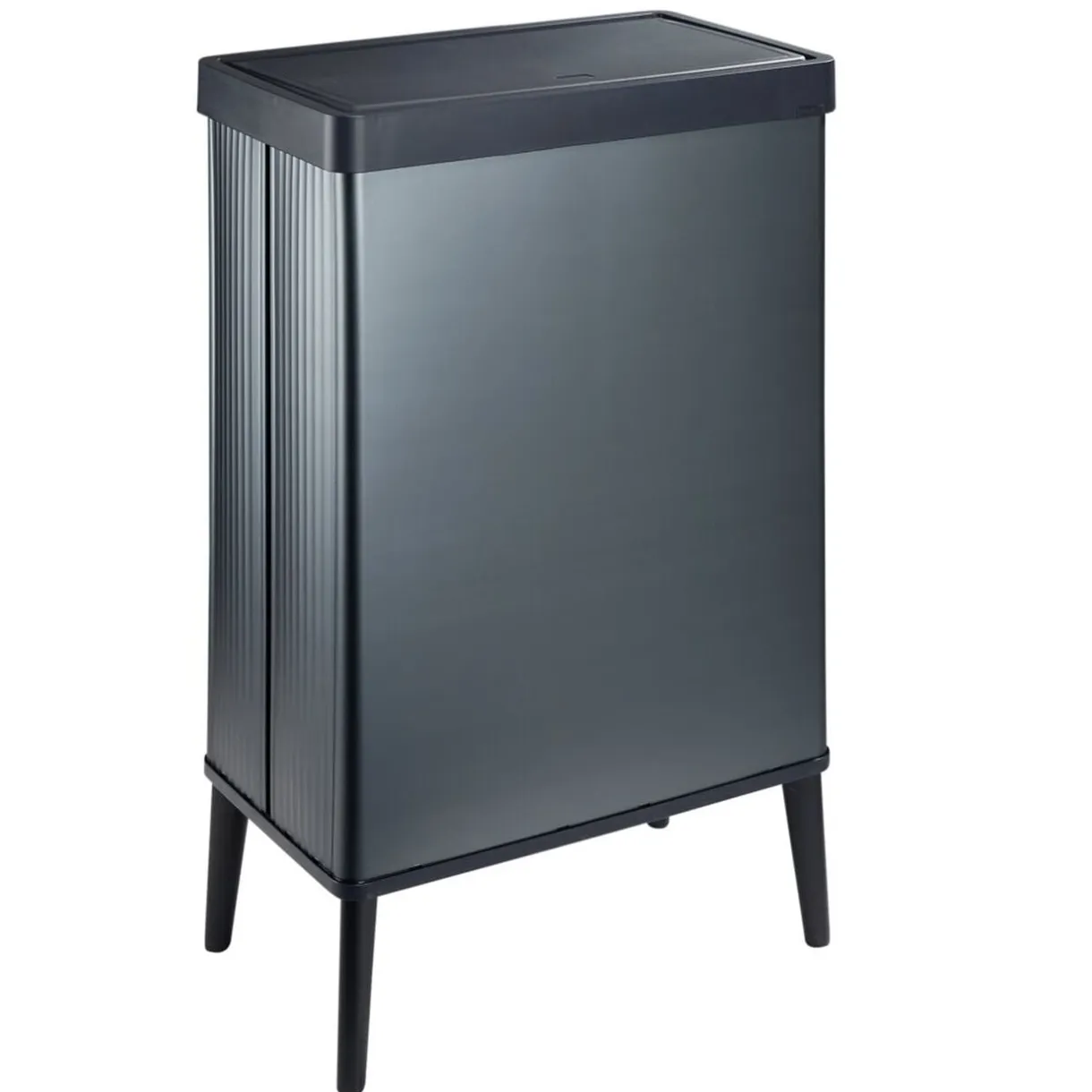 Poubelle haute 54L sur pieds avec couvercle push bleu perle H70cm < Gifi Online