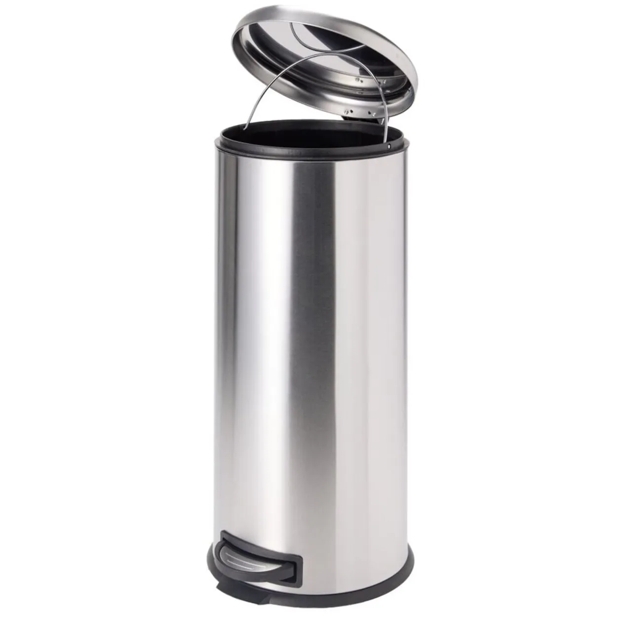 Poubelle à pédale 30L ronde métal gris argenté Ø30xH69,5cm