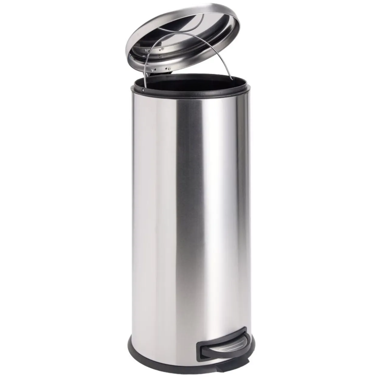 Poubelle à pédale 30L ronde métal gris argenté Ø30xH69,5cm
