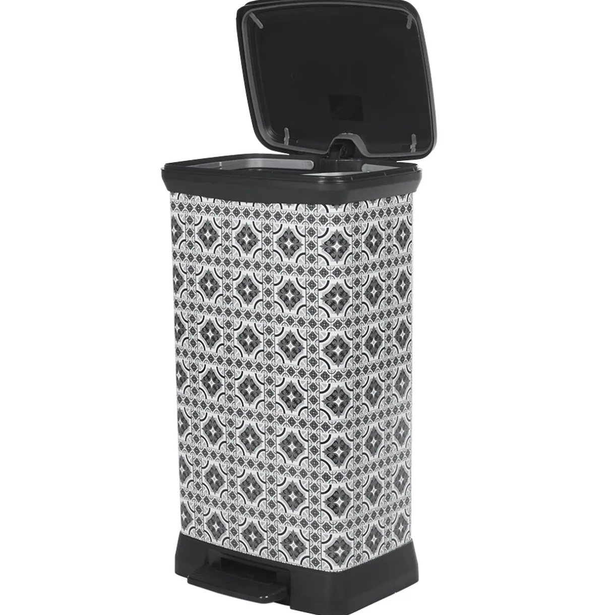 Poubelle à pédale motif carreau de ciment gris et blanc 50 L < Gifi New