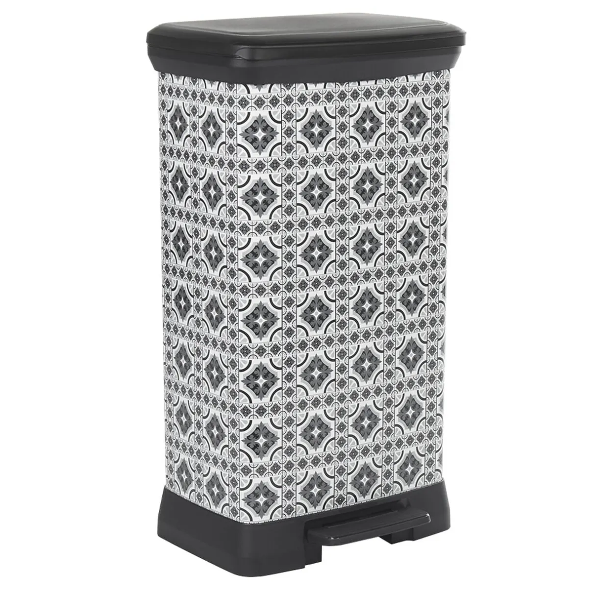 Poubelle à pédale motif carreau de ciment gris et blanc 50 L < Gifi New